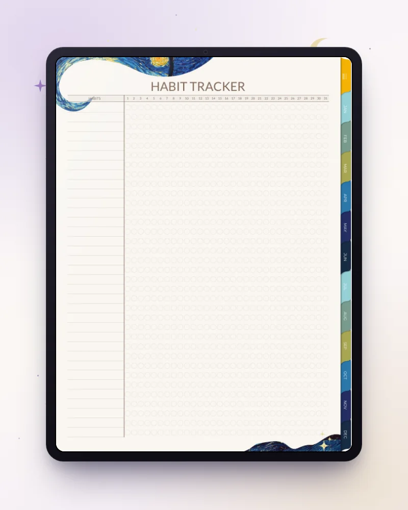 Habit tracker page on iPad